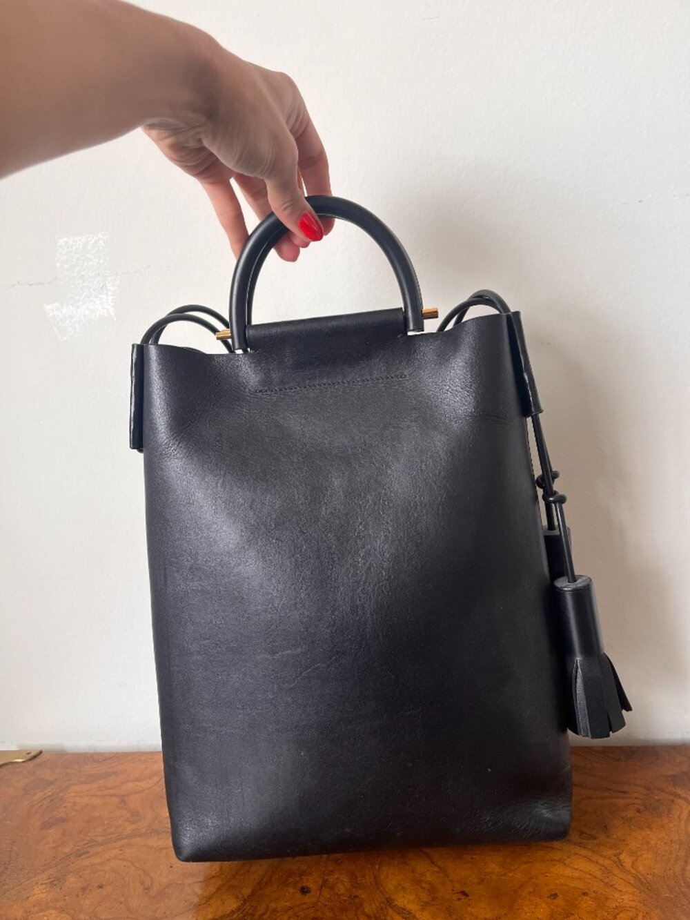 Building Block Business Tote Bag Black Leather Structured Work Laptop Bag - Picture 2 of 6